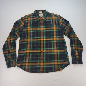 J Crew Mens Flannel Shirt Mens XL Green Blue Plaid Midweight Long Sleeve